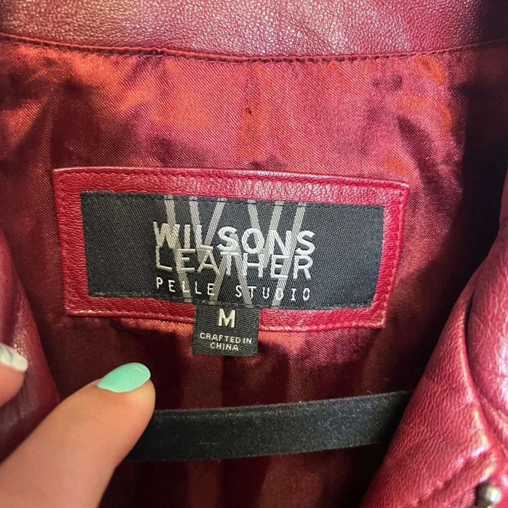 Wilsons Leather Pelle Studio Red Genuine Leather Zip Up Jacket‎ Womens Medium - Picture 5 of 9